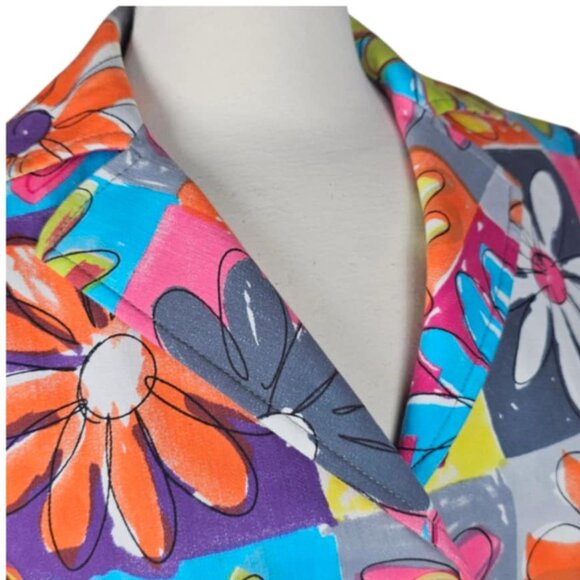 Moschino Jeans Vintage '90s Neon Daisy Print Cotton Blazer Jacket Size 10 - Picture 8 of 11